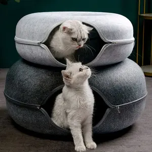 Puffmallow Cat Donut Bed & Tunnel - Soft Felt Material Portable & Lightweight Donut-Shaped Design for Indoor Use Easy to Clean
