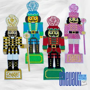 Embroidered Chinoiserie Nutcracker Patches Large Iron-On Holiday Patch for Sweatshirts T-Shirts Bags Xmas Gifts PATCH ONLY