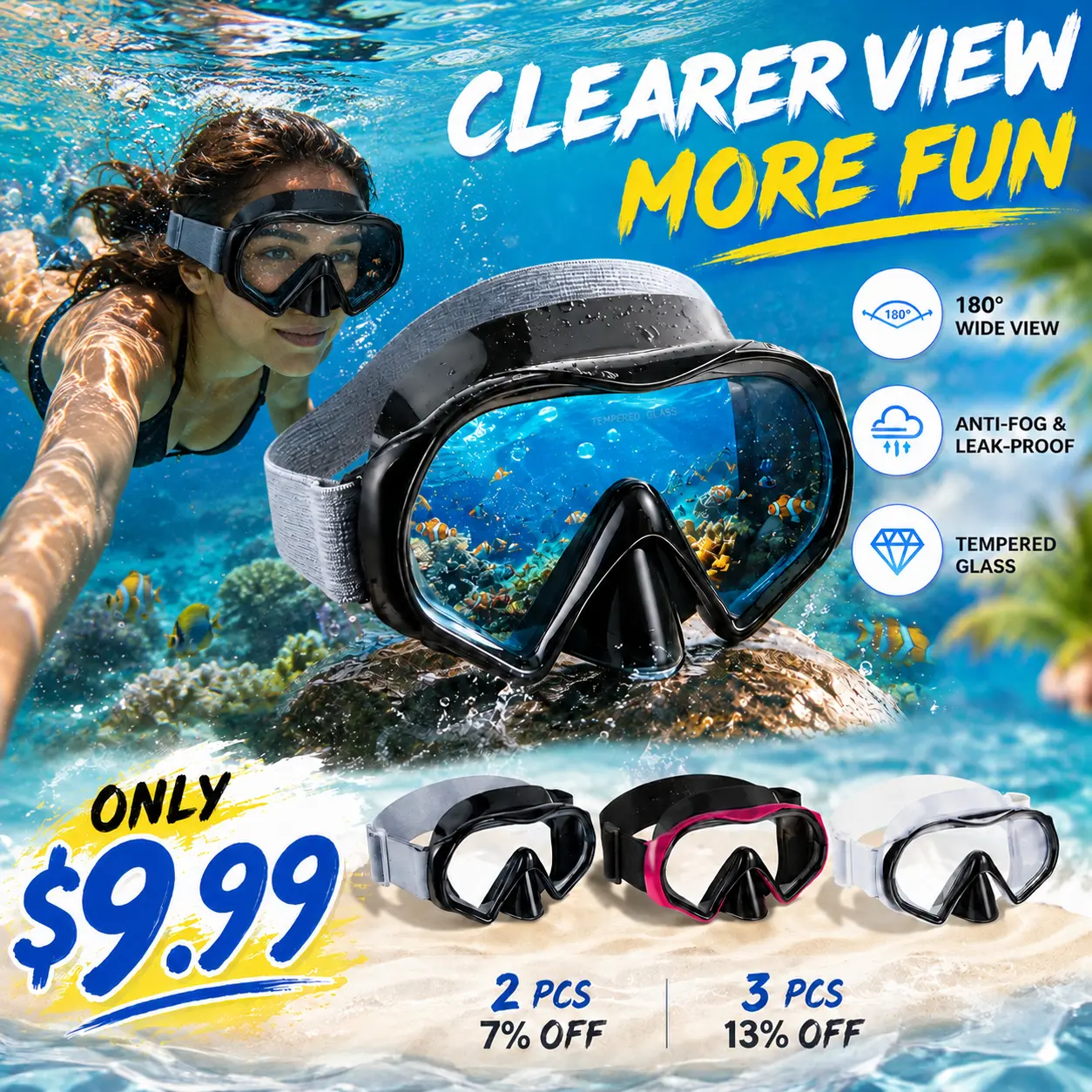 Aegend Adult Anti-Fog Swim Diving Mask with Nose Cover - Tempered Glass Lenses, Panoramic View, No Leak, Knitted Adjustable Strap, Underwater Gear for Diving, Snorkeling, Water Sports, Swim Diving Masks