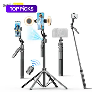 AI Face Tracking Selfie with Remote Control, USB Rechargeable 4-foot Selfie Stick with 360° Rotation, Selfie Stand, Portable Selfie Accessories for Cellphone & Camera & Fill Light, Phone Accessories #TOP PICKS