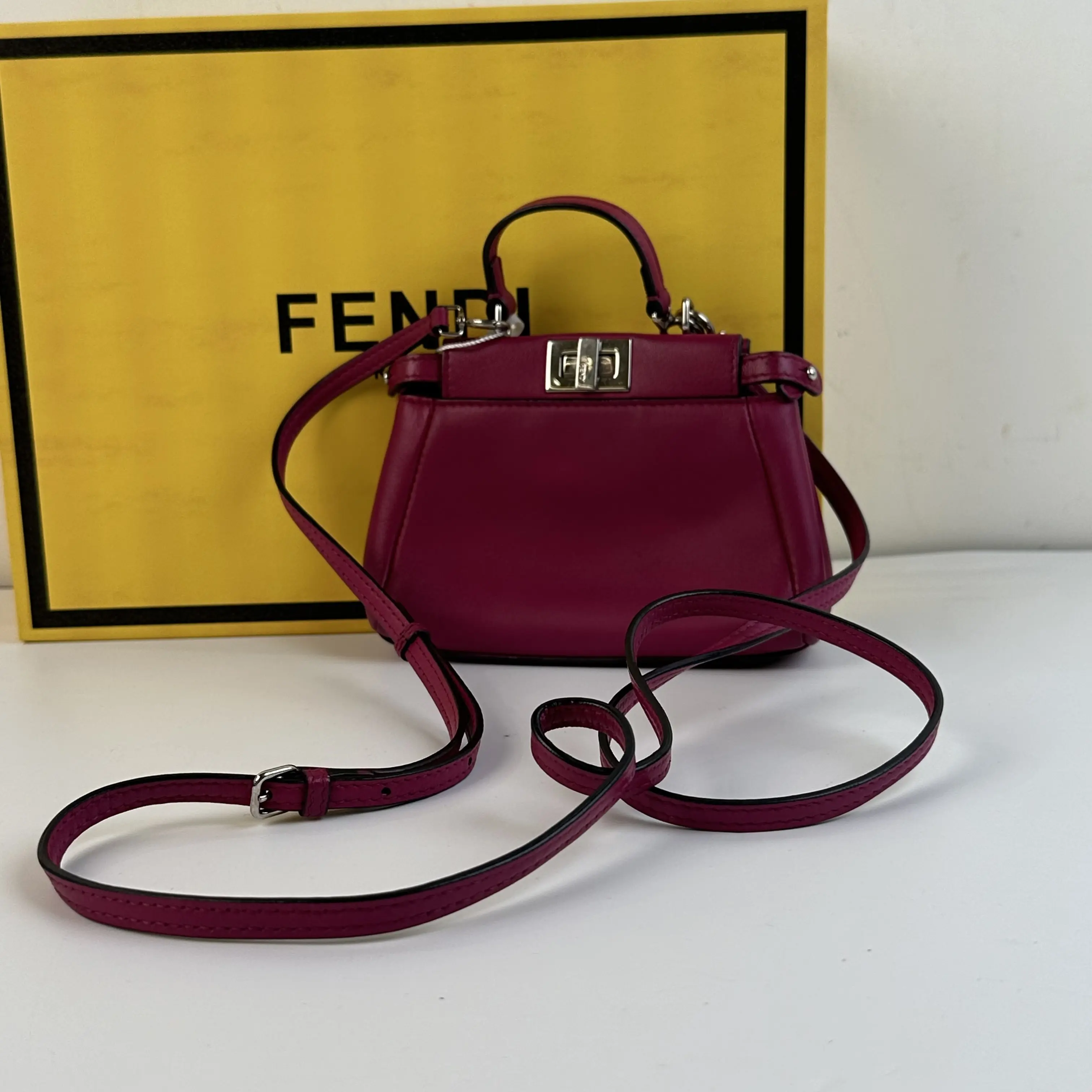 Pre-owned FENDI Micro Peekaboo Smooth Lambskin Crossbody Bag							