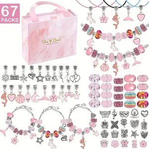 67pcs Jewelry Making Kit - Pendant Bracelet Making Kit, Including 60 Pendant Beads, 3 Bracelet Chains And 3 Necklace Ropes, Rainbow Beading Kit, Beading Supplies, Beading And Jewelry Making, Birthday, Christmas And New Year Jewelry Crafts Gifts