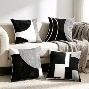 4 Piece Modern Minimalist Cushion Covers, Geometric Square Decorative Pillows, Living Room Sofa Bedroom Car Office Backrest