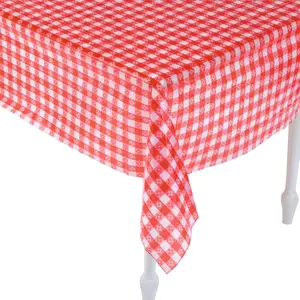 52" x 90" Bulk 12 Pc. Red & White Checkered Rectangle Disposable Plastic Tablecloths