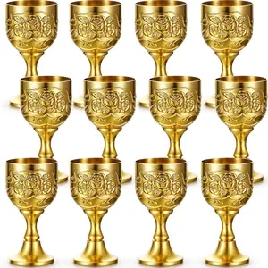 12 count Mini Chalice Goblet   Copper  Small Chalice Cup Medieval  Glasses Zinc Alloy Flower Embossed Shot Glasses for First Communion Altar Drinking (1 oz)