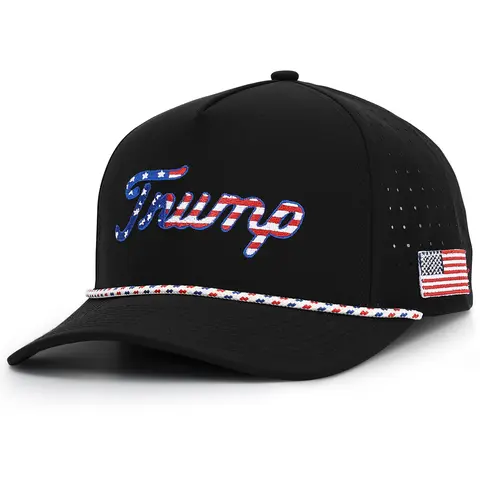 CURVES & CLUBS Trump Embroidered Moisture-Wick Adjustable Snapback Hat - High-Quality Black American Flag Funny Dad Cap, Lightweight Casual Outdoor Hat, Light Easy All Day Golf Accessory & Gifting Item