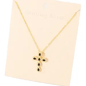 Unisex Black Crystal Cross Necklace - Fashion Accessory