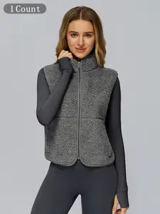 Women's Sporty Loose-Fit Sleeveless Vest Jacket, Stand Collar Zipper Design, All-Season Outdoor Running Fitness Top