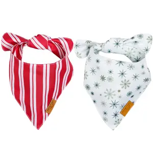 Remy+Roo Winter Dog Bandanas - 2 Pack, Christmas Plaid Scarf Bib, Adjustable Sizing for Medium Large Dogs, pet neck accessory Christmas Dog Bandanas