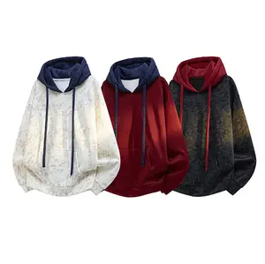 Men's Autumn And Winter Vintage Colorblock Patchwork Loose Fit Couple Hoodie, Men's Everyday Wear, Soft And Comfortable, Loose Versatile Warm Long Sleeve Hooded Jacket, Men's Hoodie