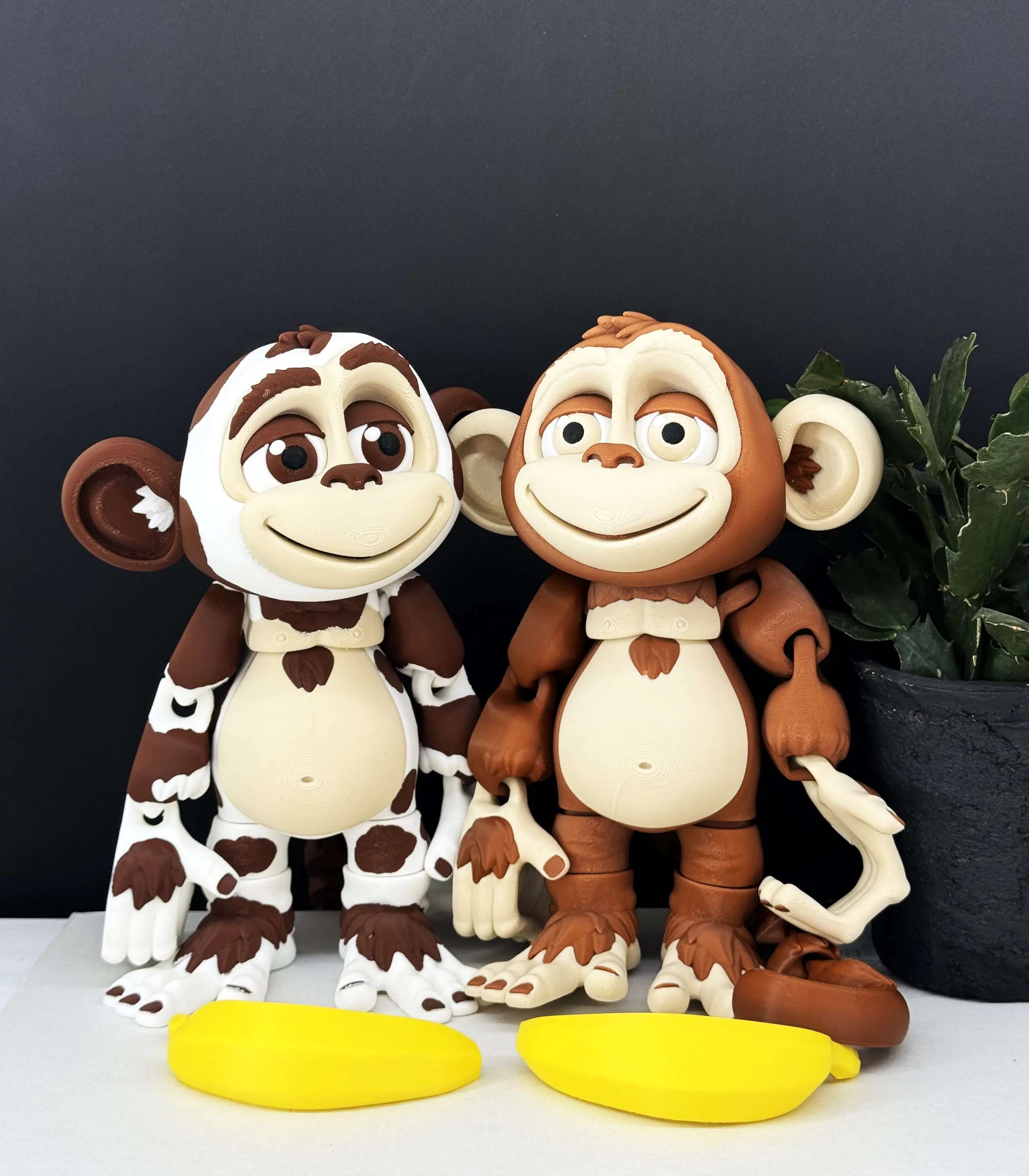 Unisex 9-Inch Flexible PLA Plastic 2-Piece 3D Printed Articulated Cartoon Animal Fidget Toy (Monkey, Cow) with Tail, Posable Self-Standing Stress Relief USA-Made Desk Decorative Piece for Adults 12+