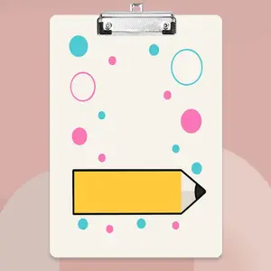 1-Piece A4 Writing Board with Clips, Colorful Pencils & Circle Theme, Ideal for Notes, Tables, Files, Drawings, Desk, Office, Cashier Counter