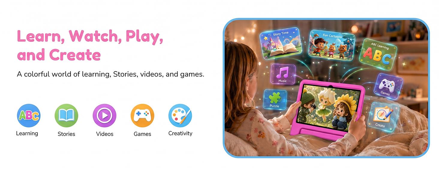【SummerTurnUp】JUNINKE 10 inch Kids Tablet, Android 15 Tablet for Kids with Shockproof Case, 64GB Storage, Quad-Core, Dual Camera, Parental Controls, 2.4G WiFi, Educational Tablet for Boys and Girls