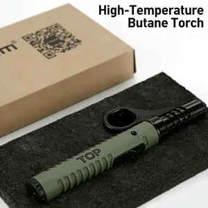 Outdoor Camping Butane Torch Lighter, Heavy-Duty Windproof Igniter with Adjustable Blue Flame And Safety Lock, High-Temperature 2000°C Portable Refillable Lighter for BBQ, Baking, Fireplace, Gas Stove And Survival Use (Butane Gas Not Included)