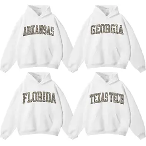 College Camo State Hoodie – White, Custom Your Team, Game Day Outfit, Varsity Camouflage State Name, Gift For Fans, Womenswear & Menswear