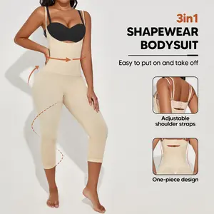 SUPRENX Women's Seamless 3-in-1 Dream Fabric Compression Shapewear Bodysuit - High Waist Tummy Control, Butt Lift, Adjustable Strap Capris Length Basic Day Jumpsuit