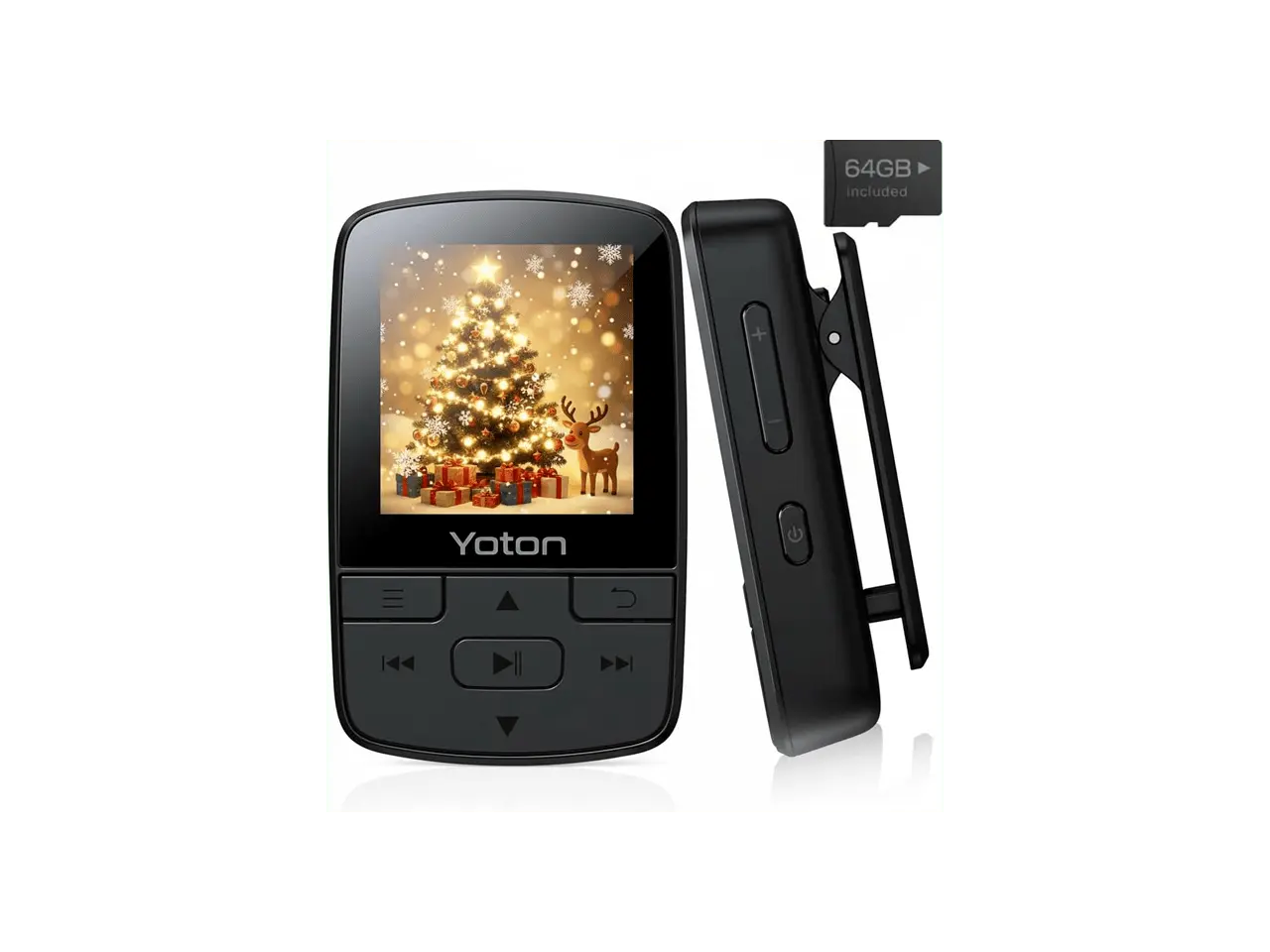 YOTON MP3 Player with Bluetooth 5.2, 64GB Storage Included, Mini Size, HiFi Music, with Sports Clip, Independent Volume Control, FM Radio, Includes Headphones, Black