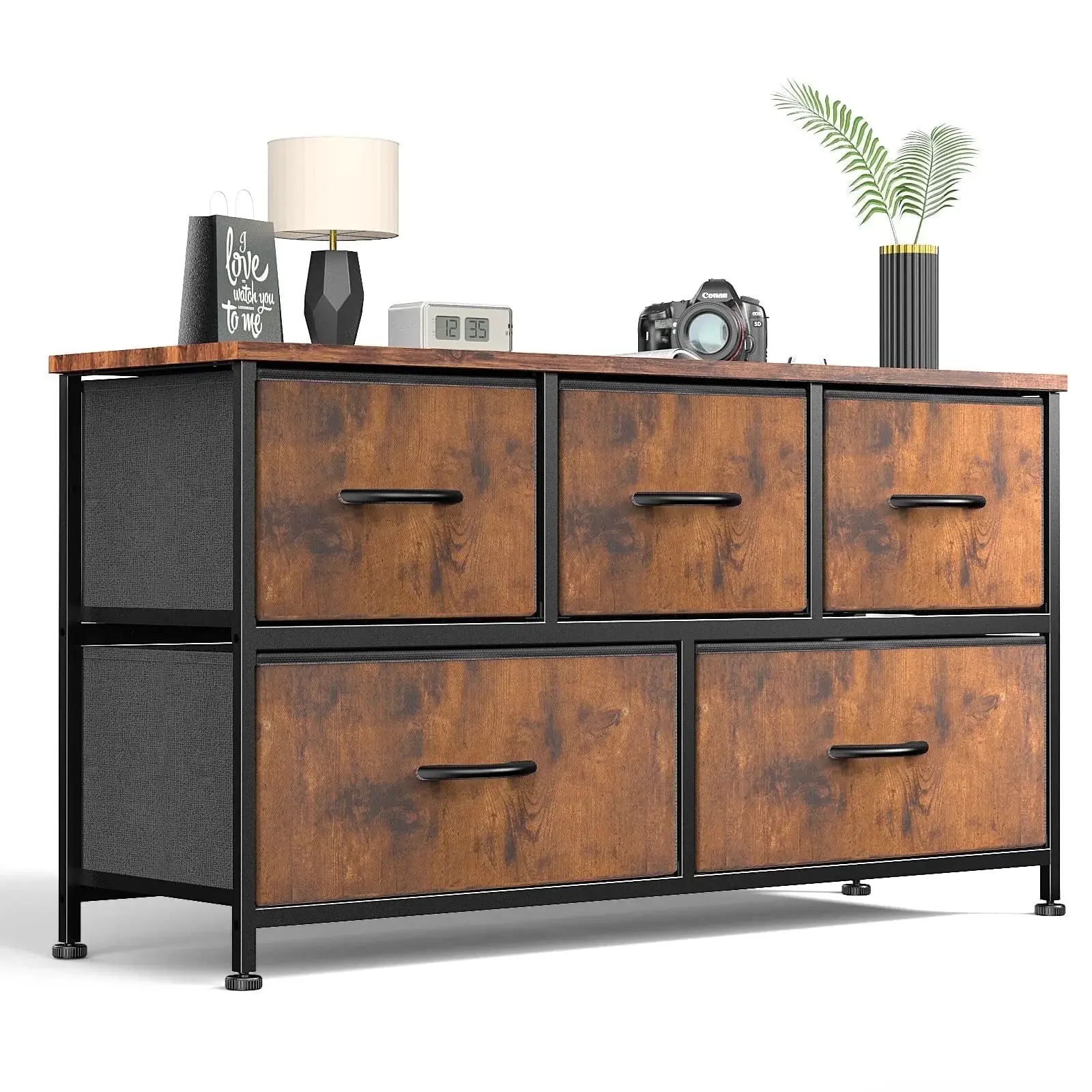 Dresser 5 Fabric Storage Drawer Dresser, TV Stand, Chest of Drawers for Bedroom, Closet, Entryway, Living Room Furniture Organizer