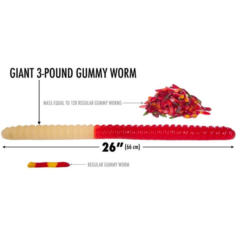 Giant 3-Pound Gummy Worm - Sweet Snack Candy, Red Cherry, Green Apple, Blue Raspberry, Lemon, Orange, Pineapple, Big Gummy Foods, Made In USA