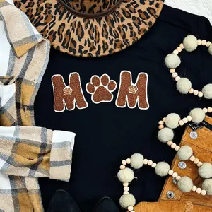 Dog Mom Brown & White Felt with PAW Chenille Embroidered Patch