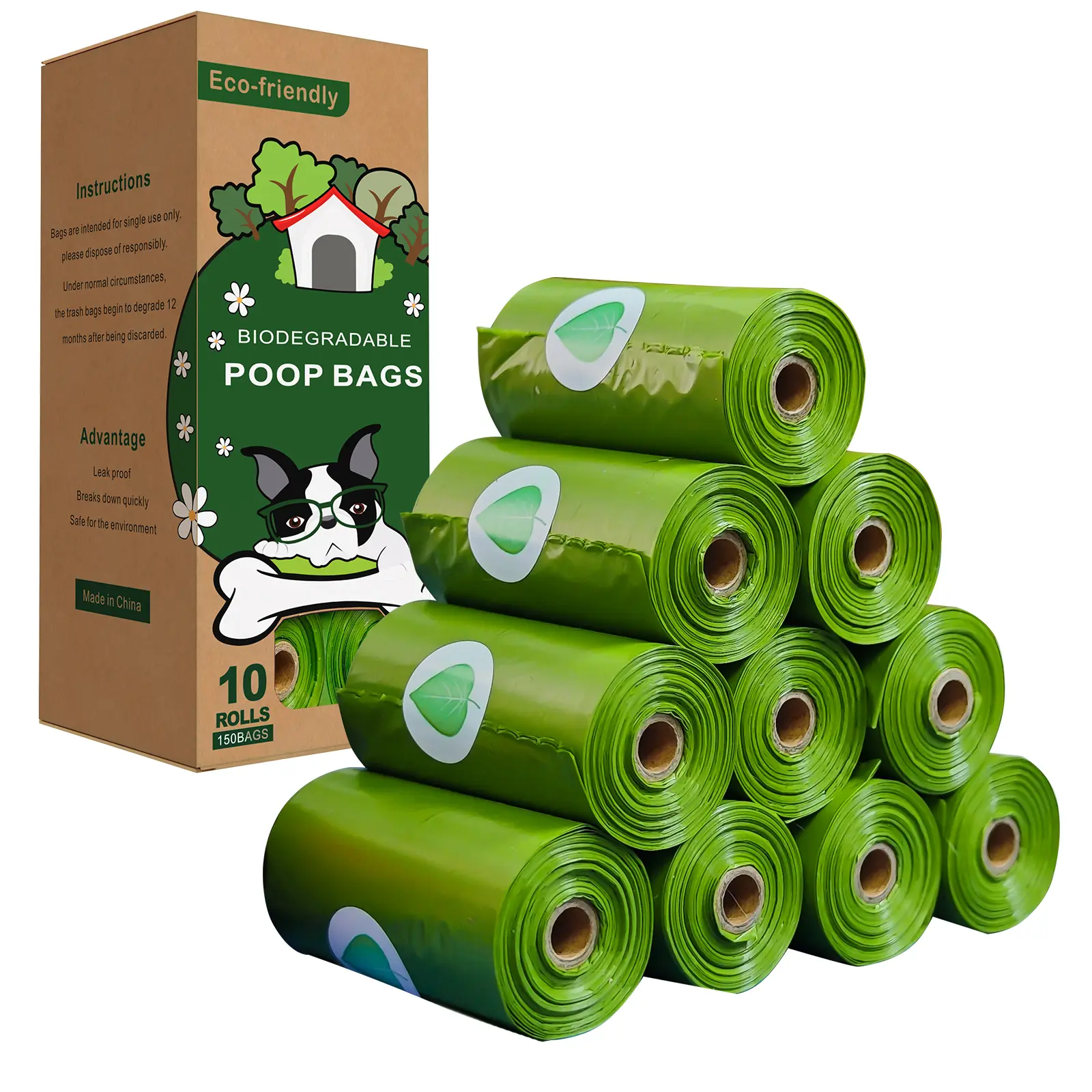 DGAPHRO Dog Poop Bags, Thick Leak-Proof Lavender-Scented Green Sporty Gym Drawstring Bags (10 Rolls, 150 Total) for Outdoor Pet Cleanup, Sporty Gym Bags