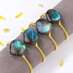 "Moonlight Whisper" Natural Labradorite Heart Bracelet – Mystic Blue Flash · Protective Energy · Elegant Heart Design