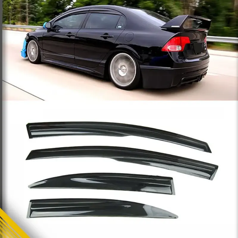 Mugen Style Window Visors for Honda Civic 4-Door Sedan (06-11) - Sporty Rain Guards & Vent Deflectors