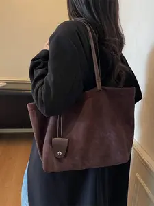 Autumn Winter New Vintage Style Elegant Large Capacity Casual Commuter Bag, Tote Handbag with Shoulder Strap, Earphone Pouch Included