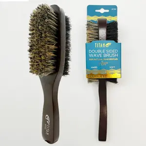 TITAN DOUBLE SIDED WAVE BRUSH 100% NATURAL BOAR BRISTLES FOR MEN – WOMEN SOFT AND FIRM BRISTLES FOR SMOOTHING WAVES, FADES OR SHORT CUTS WOODEN HANDLE, WAVE BRUSH FOR MEN 1PC