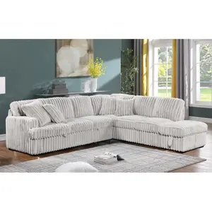Corduroy Sleeper Sofa Bed with Storage Ottoman Sectional Sofa Couch with Pull Out Bed L Shaped Sectional Couches for Living Room,Gray