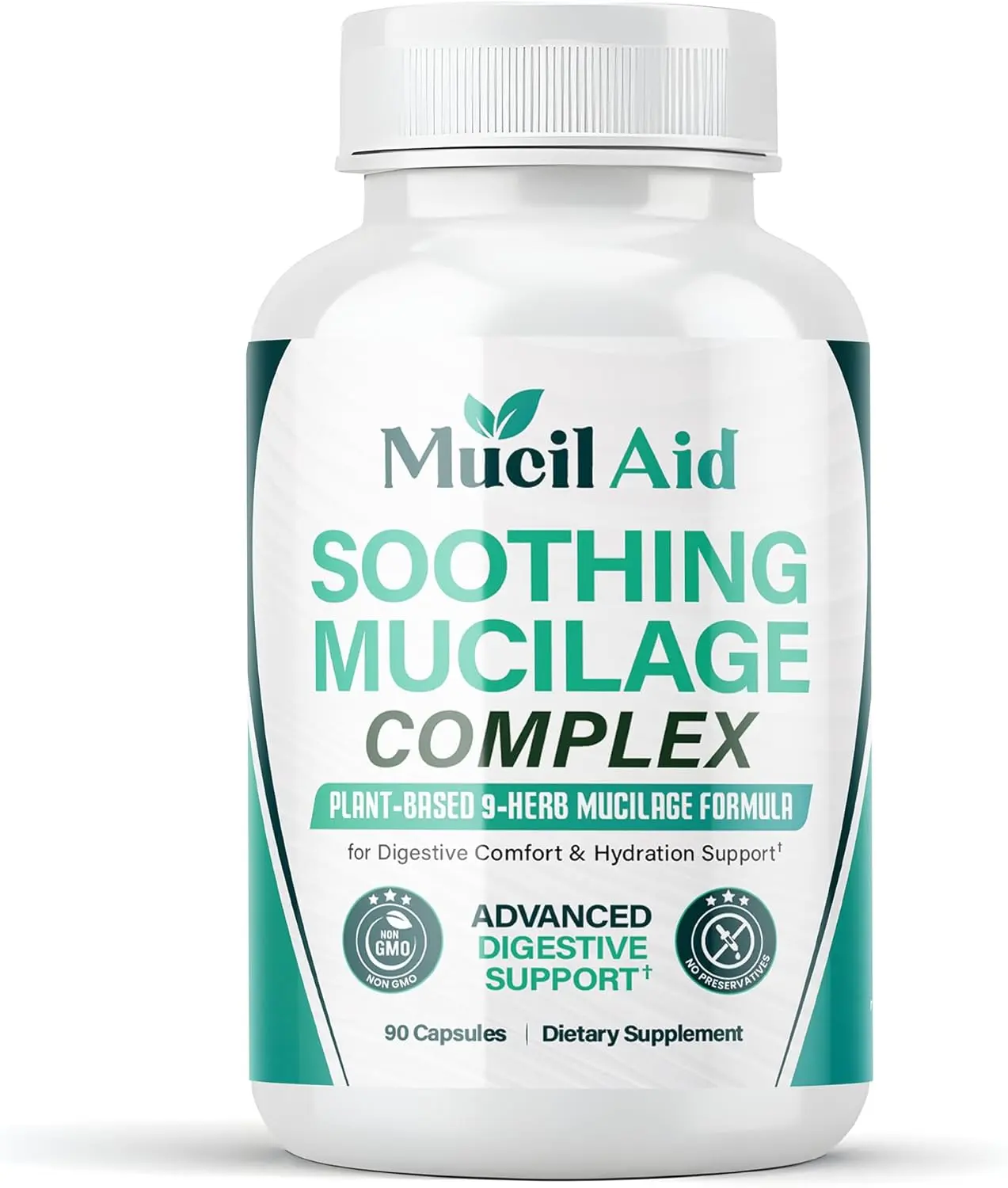 Mucil Aid Soothing Mucilage Complex - 90 Capsules, Plant-Based 9-Herb Formula for Digestive Comfort & Hydration Support