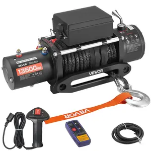 【fathersdaygift】VEVOR Electric Winch,13500 lbs Load Capacity12V DC Truck Winch with Φ3/8 in x 85 ft Synthetic RopeWireless & Wired Remote ControlIP55 Waterproof for Towing Off-Road SUV Jeep Trailer Boat