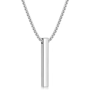 Pendant Necklace for Men, Silver Tone/14k Gold Plated/Black Mens Pendant Necklaces with 2.5 mm Box Chain, Stainless Steel Bar Chain, 18-28 Inches