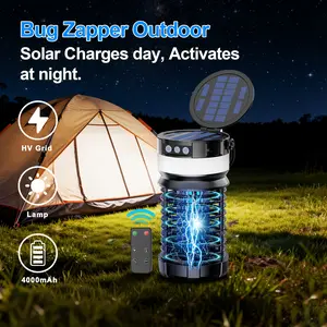 4000mAh Solar & USB Rechargeable Bug Zapper and Mosquito Killer Lamp | Advanced Indoor/Outdoor Insect Trap with UV Attraction and Auto Sensor for Flies, Mosquitoes, Gnats - Includes Night Light for Patio, Camping, Yard, and Home Use