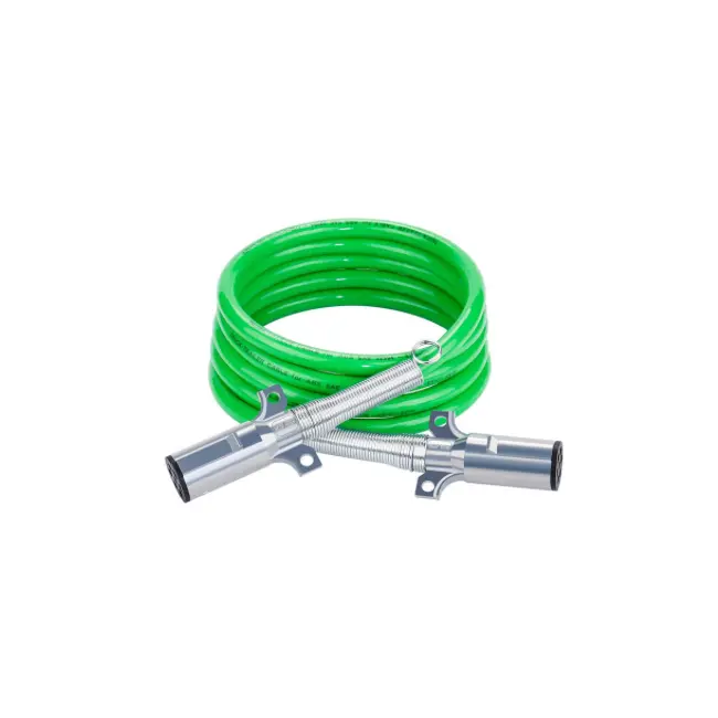 7-Way Trailer 15 FT Wired Electrical Power Cable, Green ABS Jacket, Gasoline-Compatible, Abrasion-Resistant, Flexible Conductors for Home Improvement Electrical Equipment & Supplies