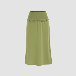 Cider [size 2-10] Mid Rise Lettuce Trim Solid Maxi Skirt