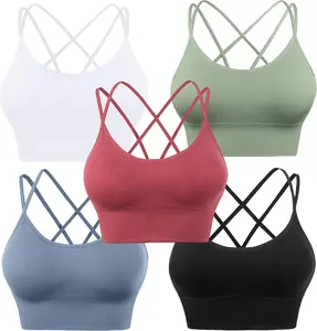 Wireless Padded Cross-Back Strappy Crisscross Cropped Sports Bras for Yoga, Low-Impact Workouts, Outdoor Activities