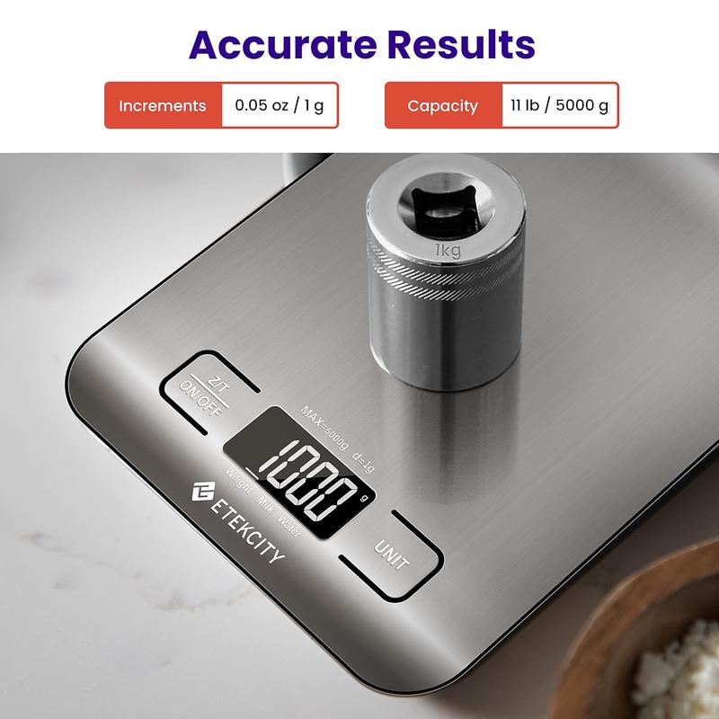 Etekcity Food Kitchen Scale, Digital Grams and Ounces for Weight Loss, Baking, Cooking, Keto and Meal Prep, LCD Display, Medium, 304 Stainless Steel Etekcity