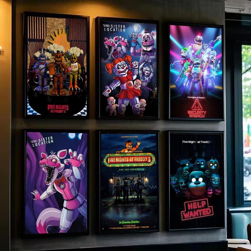 Five N-nights at Freddy's Poster Sticky Wall Art Printing Waterproof Modern Aesthetic Home Living Bedroom Decor Trendy Room Decoration Gift Durable High Quality