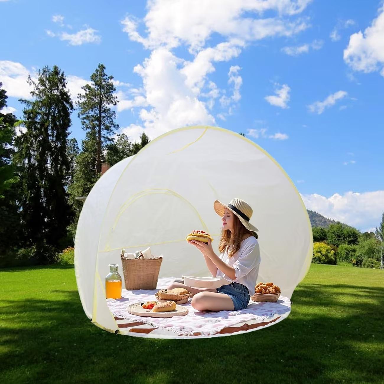 Portable Quick-Set Beach Tent for Camping and Outdoor Use at the Beach, One-Button Pop-Up Tent; No Assembly Required; Sunshade Tent essentials