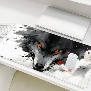 Wolf Pattern Mouse Pad, Large Gaming Mouse Pad, Office Desk Accessories, Non-slip Rubber Base Stitched Edge Desk Pad for Laptop Desktop