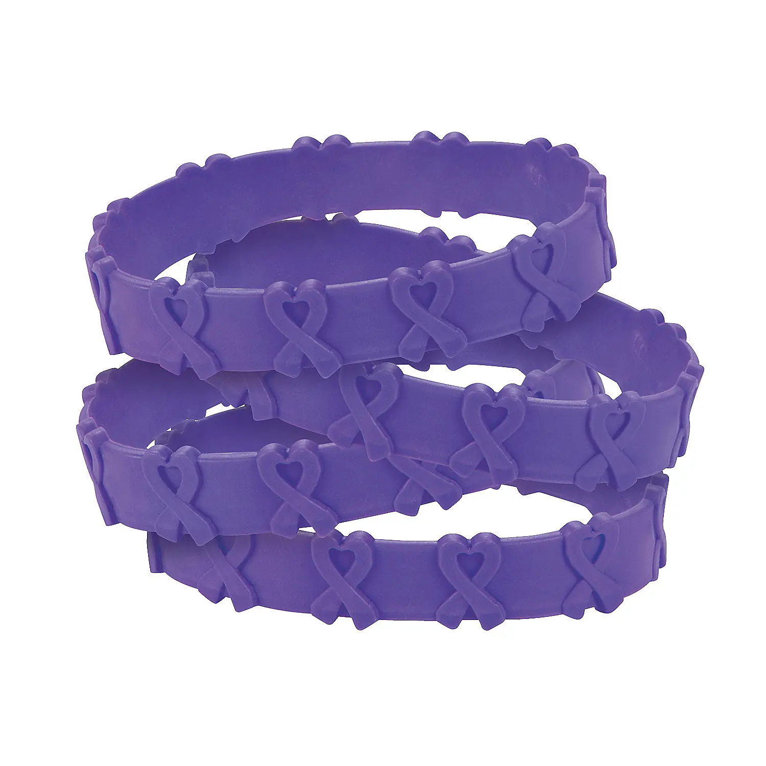 Stackable Rubber Bracelets with Pop-Out Awareness Ribbon - 24-Pack Purple, 7.75 in, for Fundraiser Events, Bracelet Stacks, Thoughtful Gift Idea, Bracelets For Women, Fundraisers