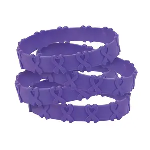 7 3/4" Purple Awareness Ribbon Pop-Out Rubber Bracelets - 24 Pc.