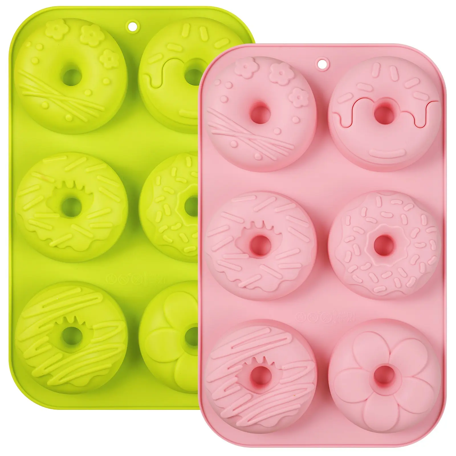 2-Pack 6-Hole Macaron Color Donut Food Grade Silicone Molds, Silicone Donut Pan For Baking, Easy Release High-Temperature Resistant, Oven Refrigerator Dishwasher Safe, Home Baking Tools Baking Supplies