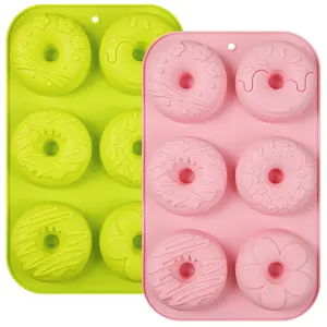 2-Pack 6-Hole Macaron Color Donut Silicone Molds, Silicone Donut Pan, Easy Release High-Temperature Resistant, Oven Refrigerator Dishwasher Safe, Home Baking Tools