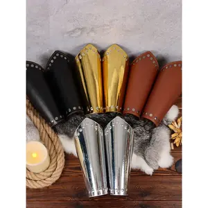 2 Pcs Medieval Viking Wristbands, PU Leather Arm Armor, Role Play Accessories, Fits Knight Costume Gloves, Halloween Festival Props