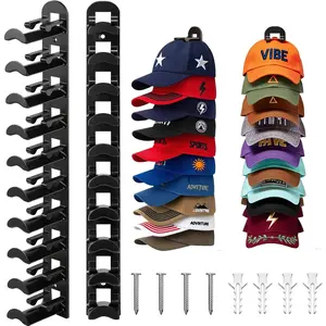 2-Pack No-Drill Wall-Mounted Hat Rack, Adhesive Cap Organizer Holds 16 Baseball Caps, 2 Installation Methods (Stick or Nail), Multi-Tier Hat Storage for Closet Door Entryway Bedroom Organization Multi-Layer Strong various setting multi-warehouse shipping