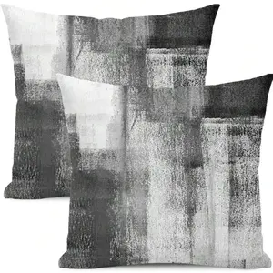 2PCS Gray Pillow Cover, Black And White Gray Abstract Art Pillow Cover, Modern Geometric Outdoor Decorative Farmhouse Cushion Cover, Replacement Cushion Cover, Suitable For Home Sofa Bed Couch, Single-Sided Without Pillow Insert.
