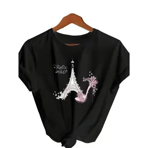 [100% Cotton]  Women'S Black T-Shirt|   Paris Eiffel Tower & High Heels Design|   Round Neck, Short Sleeve|   Casual Loose Fit|   Breathable Knit Fabric|   Machine Washable|   Perfect For Spring/Summer Fashion, Fa Golf Gift T-Shirt For Men And Women