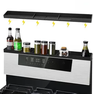 Silicone Stove Top Shelf - 30" Magnetic Over Stove Top Shelf with Zero Installation - Spice Rack with Partition and Perimeter Fence